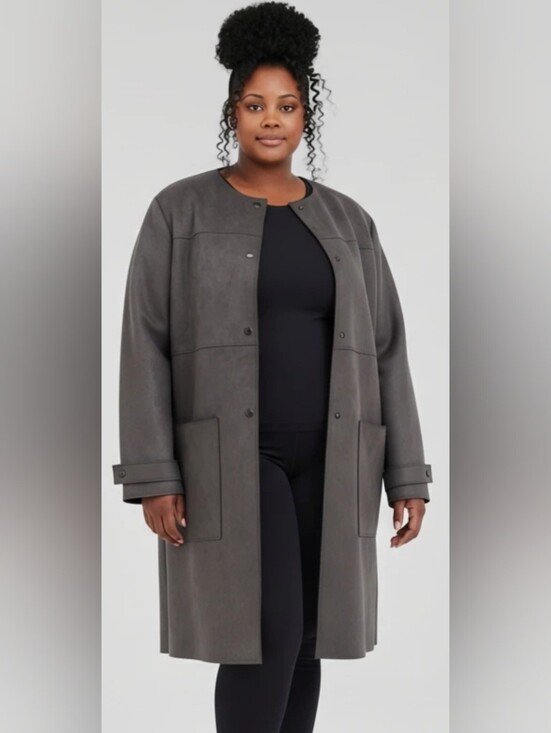 Catherine Malandrino Jackets & Blazers - Catherine Malandrino Womens Size 3X Taupe Faux Suede Long Coat Jacket Duster